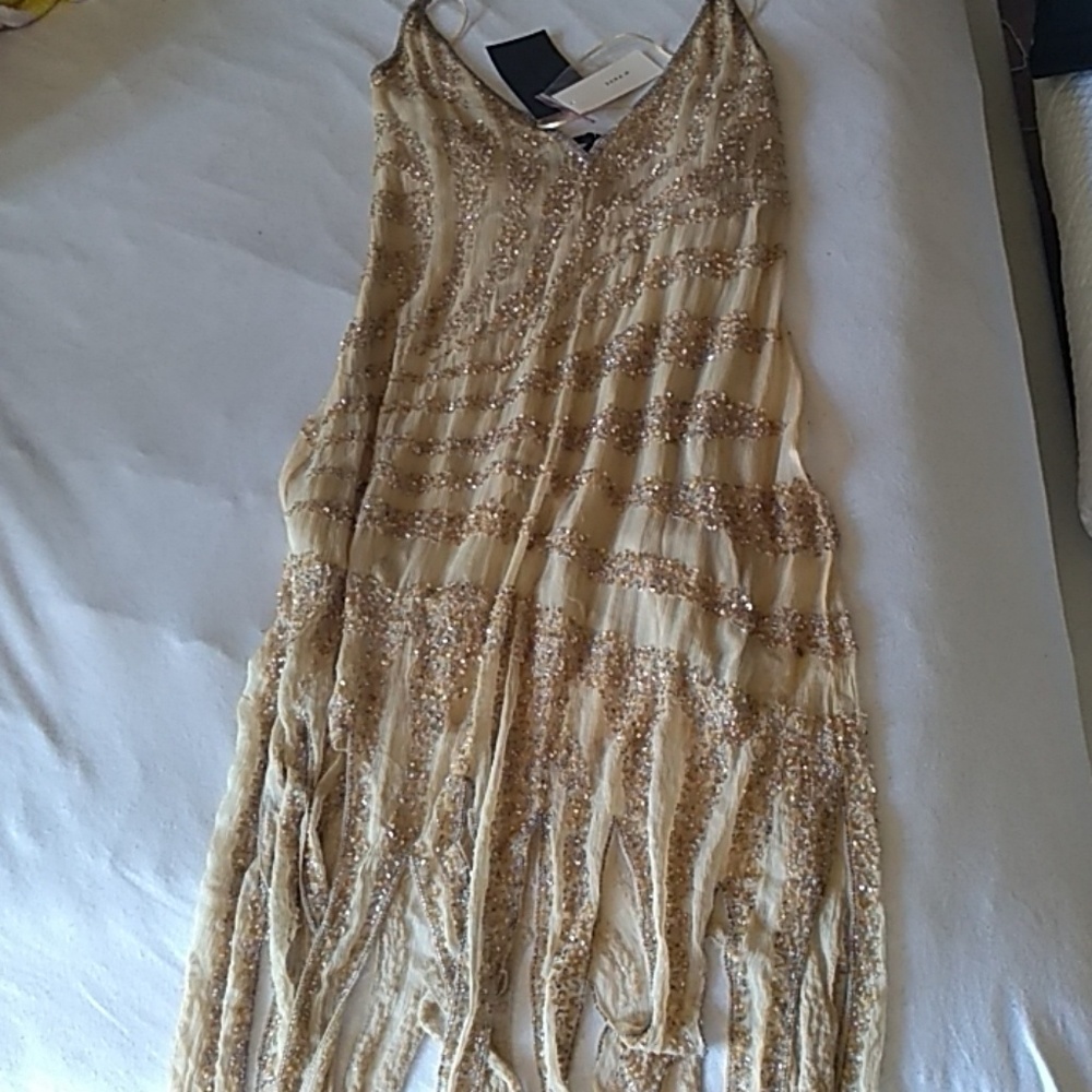 Great Gatsby inspired beaded gold dress with tags